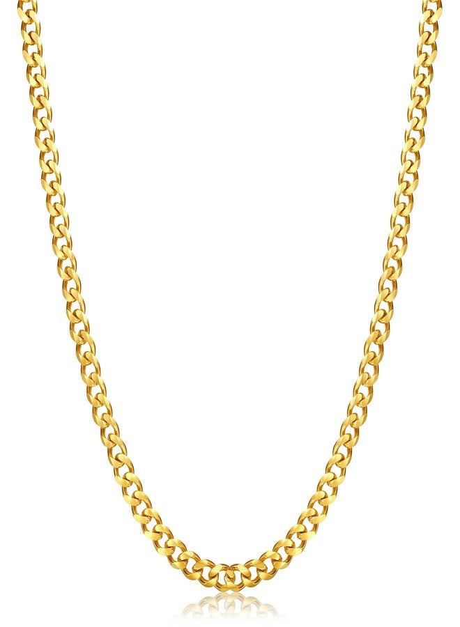 Fiusem 14k Gold Plated Cuban Link Chain for Men, 5mm Mens Chain Necklaces, Stainless Steel Chain Necklaces for Men Women, 20 inch - Image 1